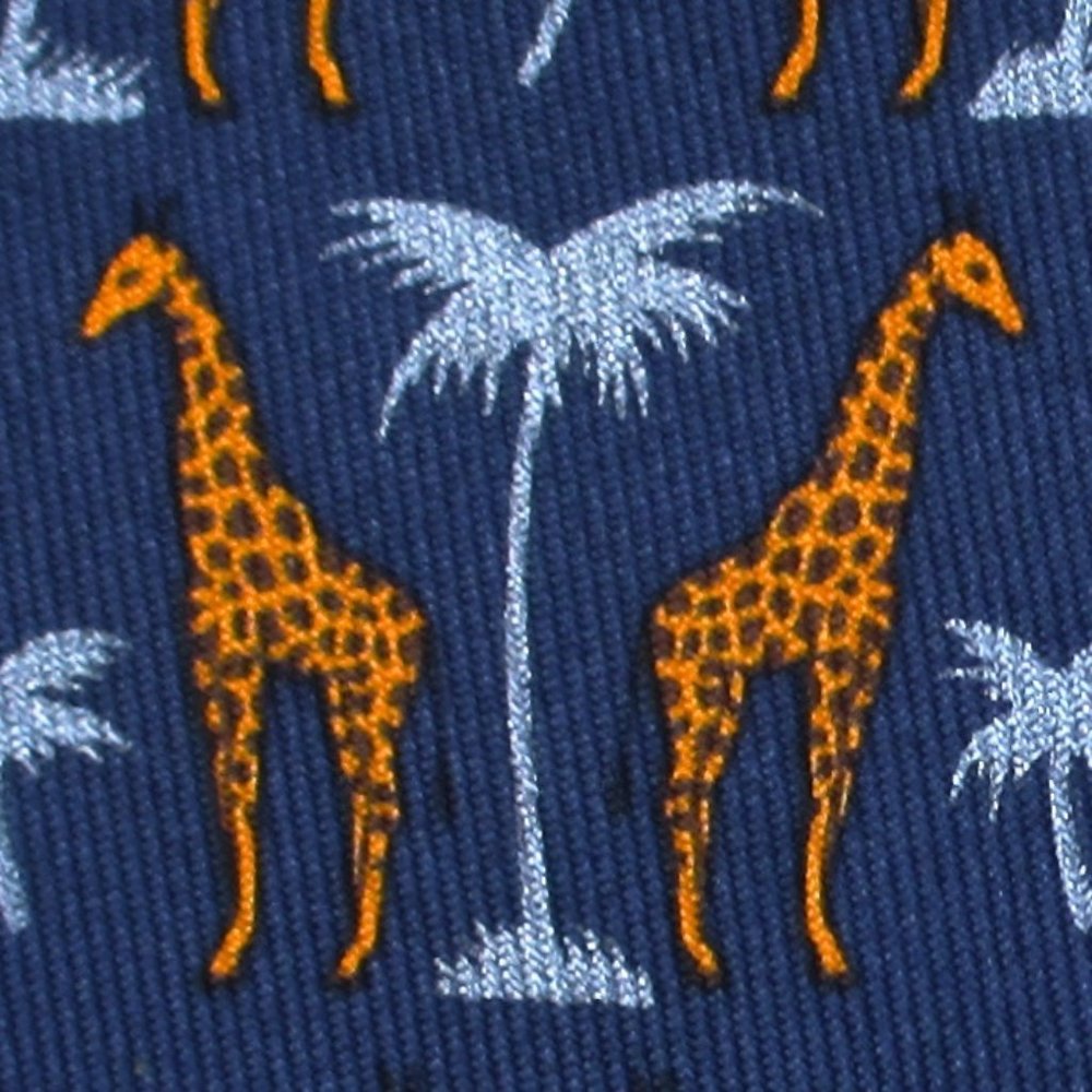 100% REAL HERMES TIE ~ NAVY BLUE FUN YELLOW AFRICAN GIRAFFES PALM ACACIA TREE XL